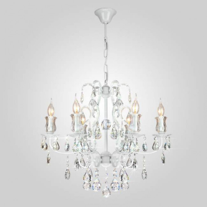 Подвесная люстра Eurosvet Blossom 10077/6 глянцевый белый/прозрачный хрусталь Strotskis